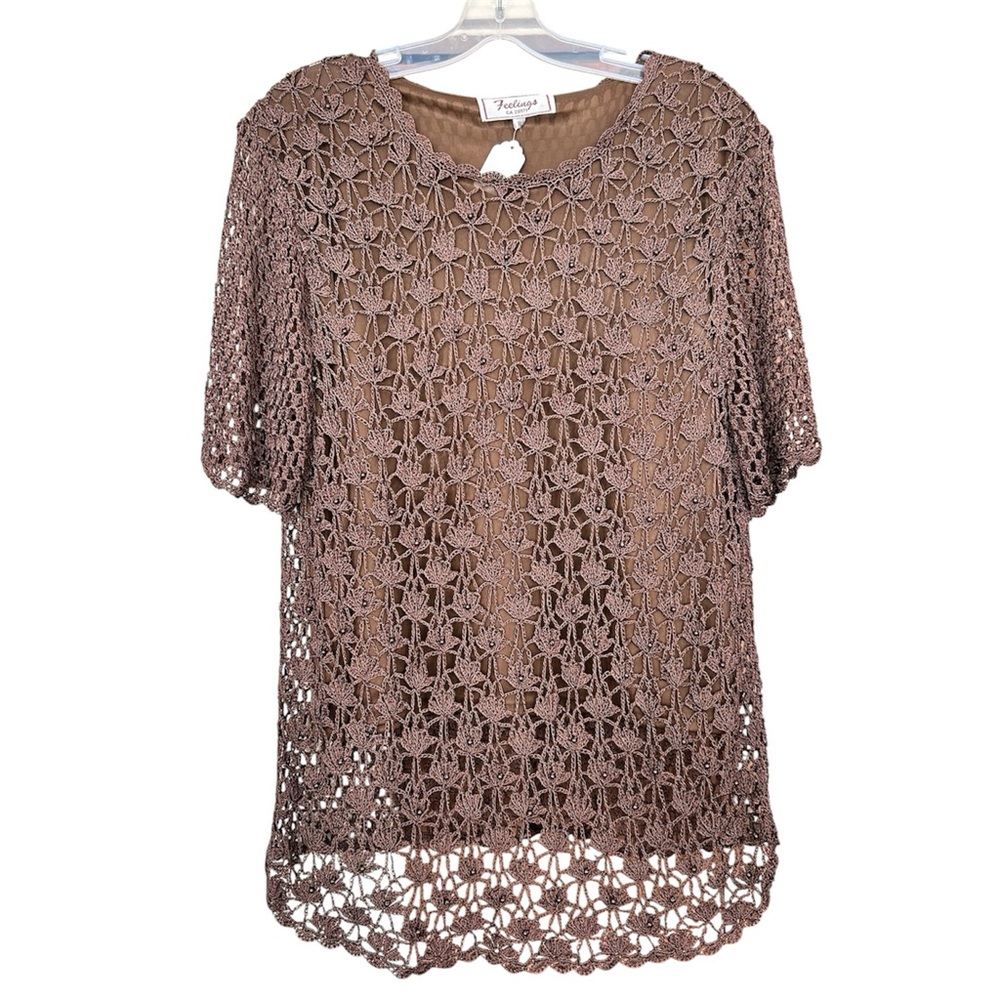 Lace Crochet Overlay Top - Brown Sz X-Large